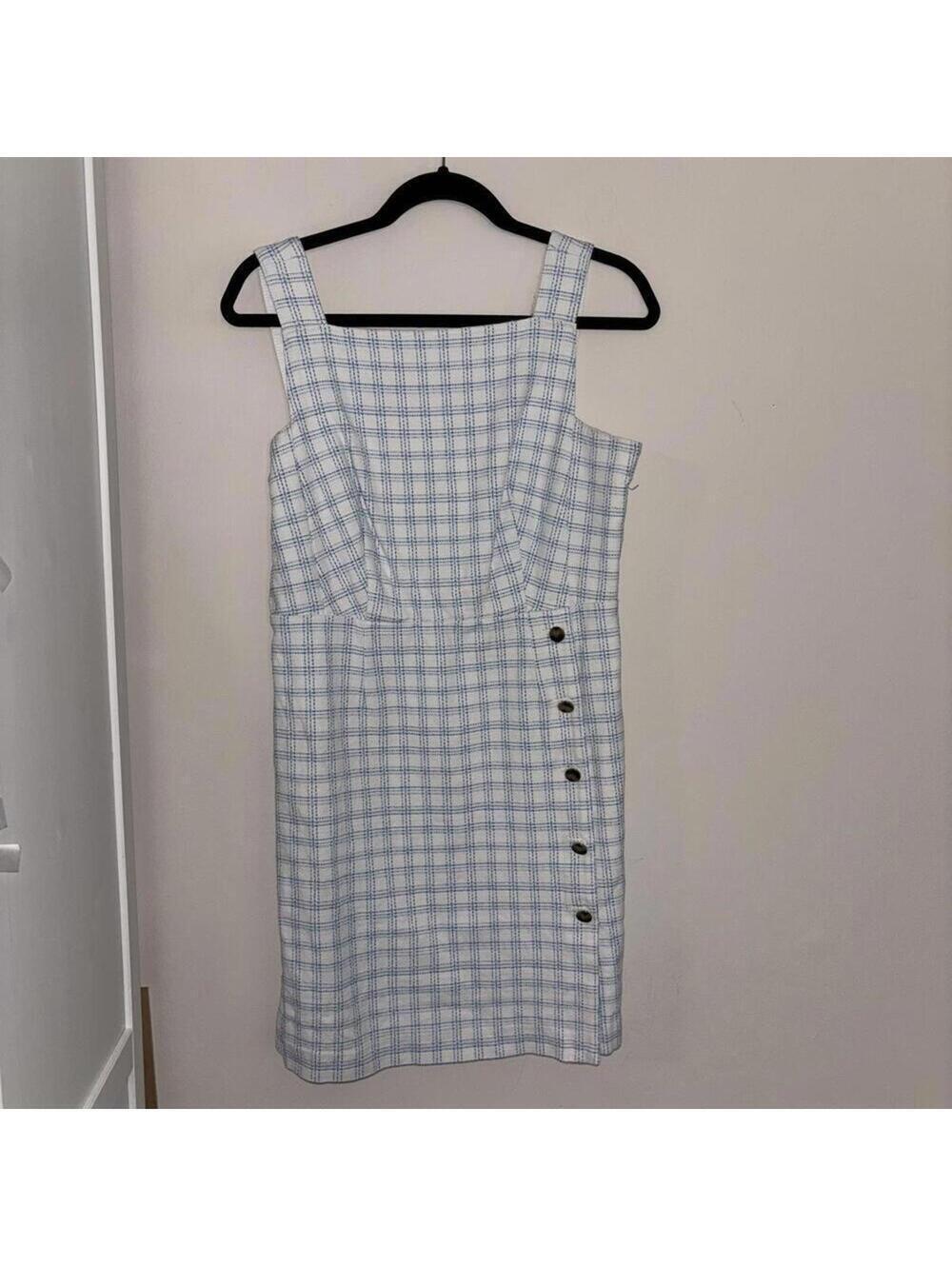 Ann Taylor White and Blue Plaid Preppy sleeveless Dress Work Office Feminine